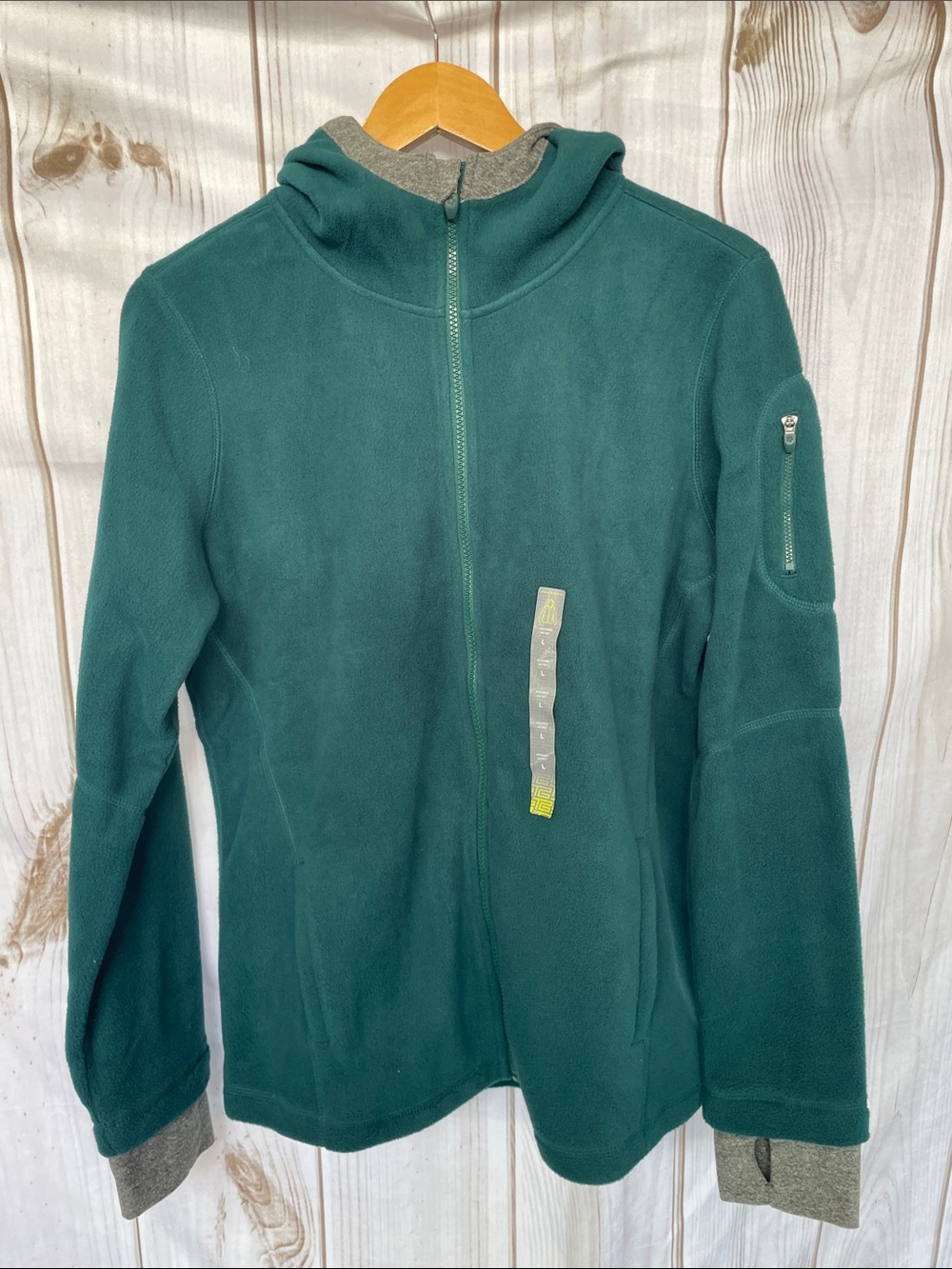 Tek Gear Teal Green Gray Full Front Zip Hooded Fleece Jacket Active L Large NEW